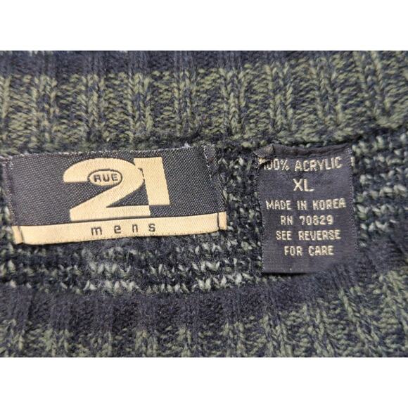 VTG Avenue 21 Sweater XL Green Gray Geometric Knit Crew Neck Long Sleeve Mens - Picture 2 of 9